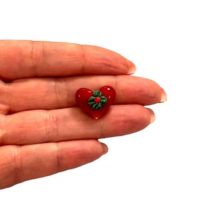 Charm Necklaces Peppy Beads Hand Made Murano Glass Heart With Holly Flower Charm Vertical Hole Red Heart Charm Charm Necklaces Peppy Beads Hand Made Murano Glass Heart With Holly Flower Charm Vertical Hole Red Heart Charm
