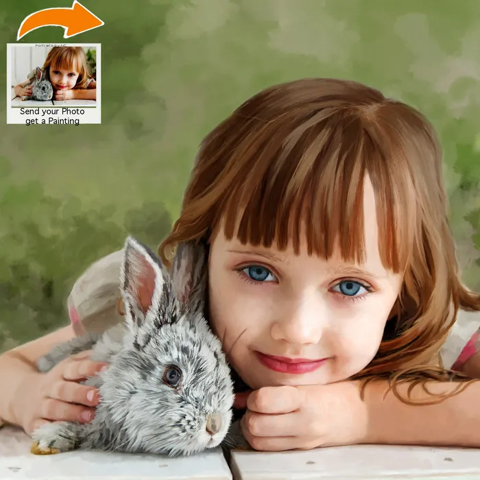 Child Portrait Girl with Bunny Portraits by NC Necklaces