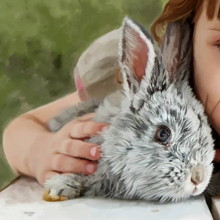 Child Portrait Girl with Bunny Portraits by NC Necklaces