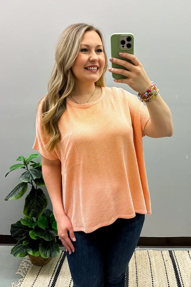 Ciara Ribbed Relaxed Top Orange Zenana Earrings