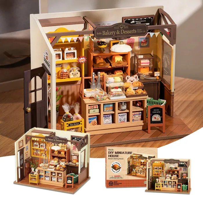 CJ Earrings Robotime Rolife Beckas Baking House DIY Miniature House For Kids Children 3D Wooden Assembly Toys Easy Connection Home Decorate CJ Earrings Robotime Rolife Beckas Baking House DIY Miniature House For Kids Children 3D Wooden Assembly Toys Easy Connection Home Decorate