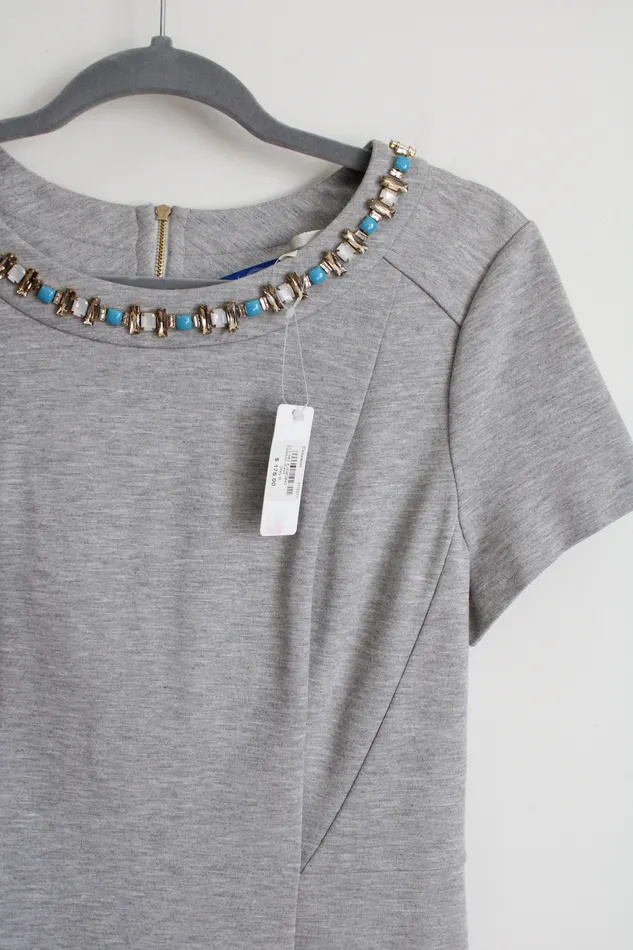 Cole Haan Earrings NEW Cole Haan Coleson Gray Rhinestone Neckline Dress 8