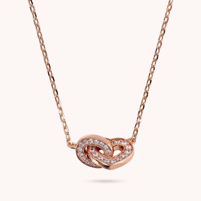 Collana Catena Forzatina con Doppio Pendente Pav Cuore e Maglia Ovale Bronzallure Rings