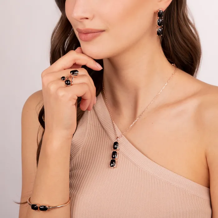 Collana Catena Forzatina con Pendente in Pietra Naturale Ovale Bronzallure Earrings