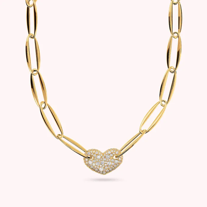 Collana Girocollo Golden Maglie Marquise e Cuore in Pav di Cubic Zirconia Bronzallure Earrings Collana Girocollo Golden Maglie Marquise e Cuore in Pav di Cubic Zirconia Bronzallure Earrings