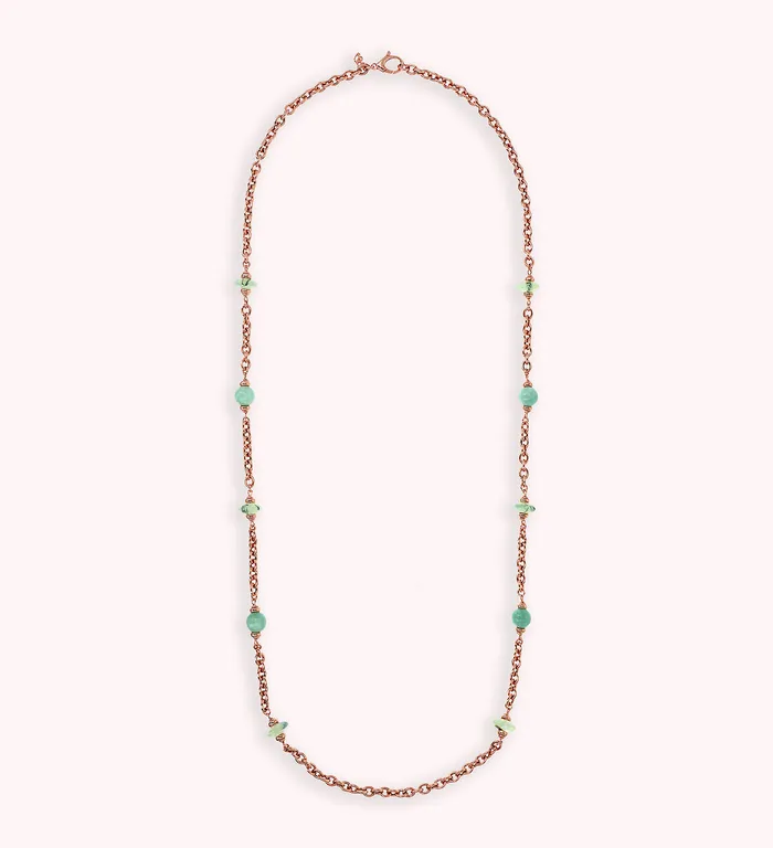 Collana Lunga Catena Rolo con Station di Sfere e Rondelle in Pietra Naturale Bronzallure Earrings