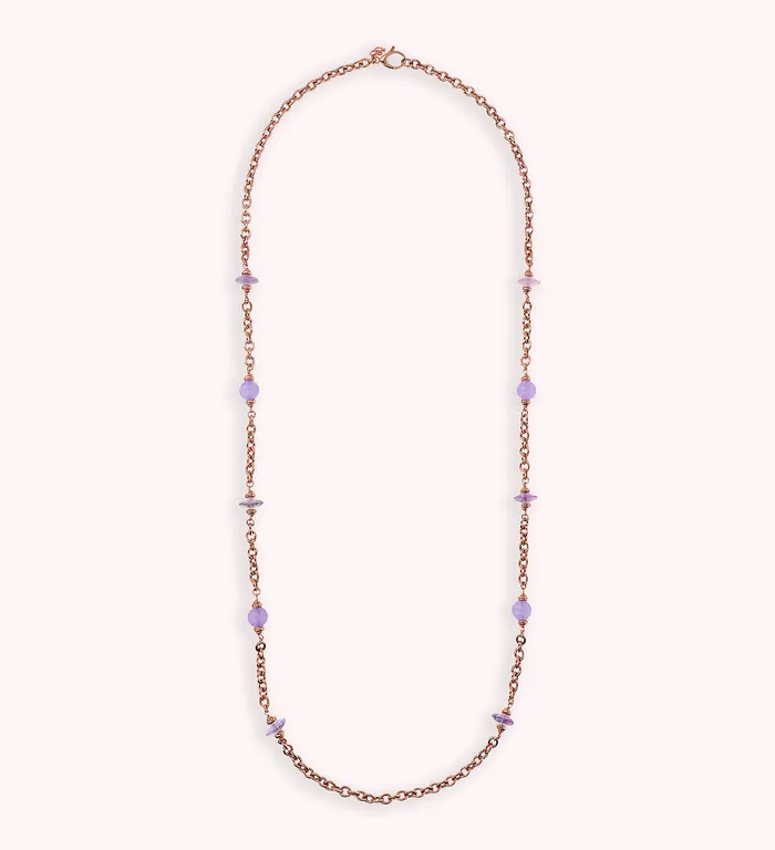 Collana Lunga Catena Rolo con Station di Sfere e Rondelle in Pietra Naturale Bronzallure Earrings