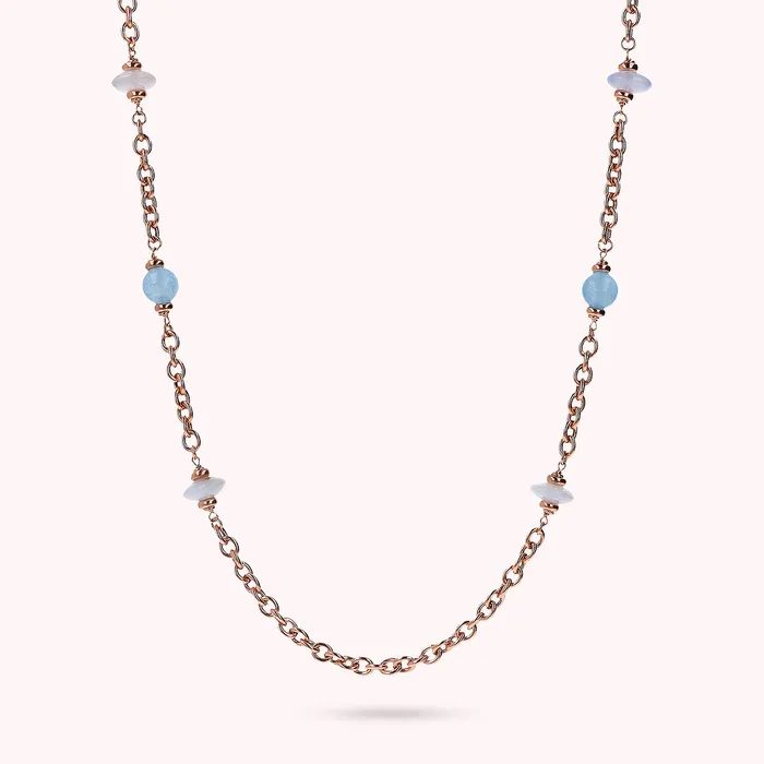 Collana Lunga Catena Rolo con Station di Sfere e Rondelle in Pietra Naturale Bronzallure Earrings