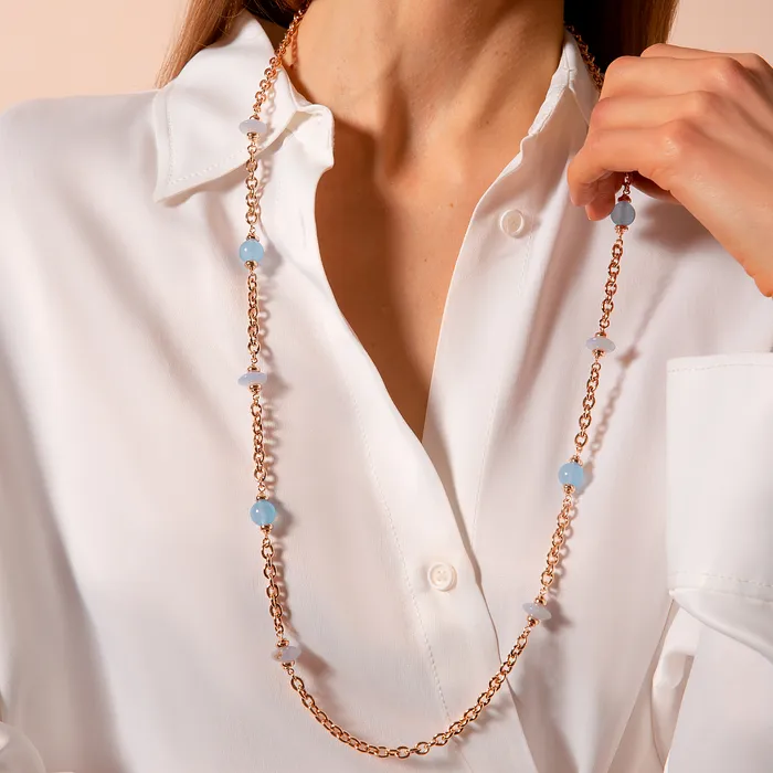 Collana Lunga Catena Rolo con Station di Sfere e Rondelle in Pietra Naturale Bronzallure Earrings