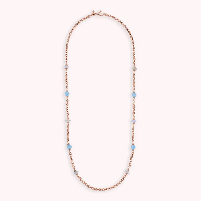 Collana Lunga Catena Rolo con Station di Sfere e Rondelle in Pietra Naturale Bronzallure Earrings
