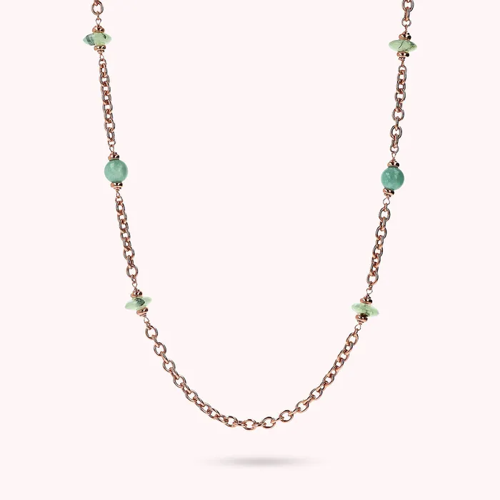 Collana Lunga Catena Rolo con Station di Sfere e Rondelle in Pietra Naturale Bronzallure Earrings