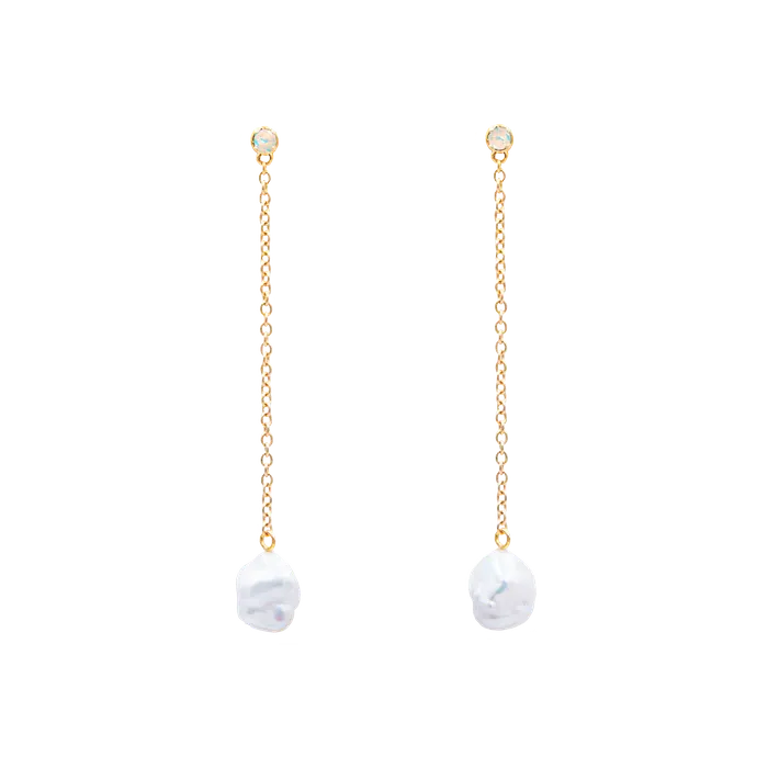 COMMON ERA Earrings Floating Pearl and Opal Drop Earrings
