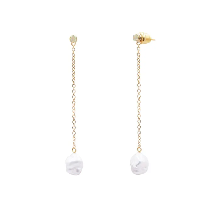 COMMON ERA Earrings Floating Pearl and Opal Drop Earrings
