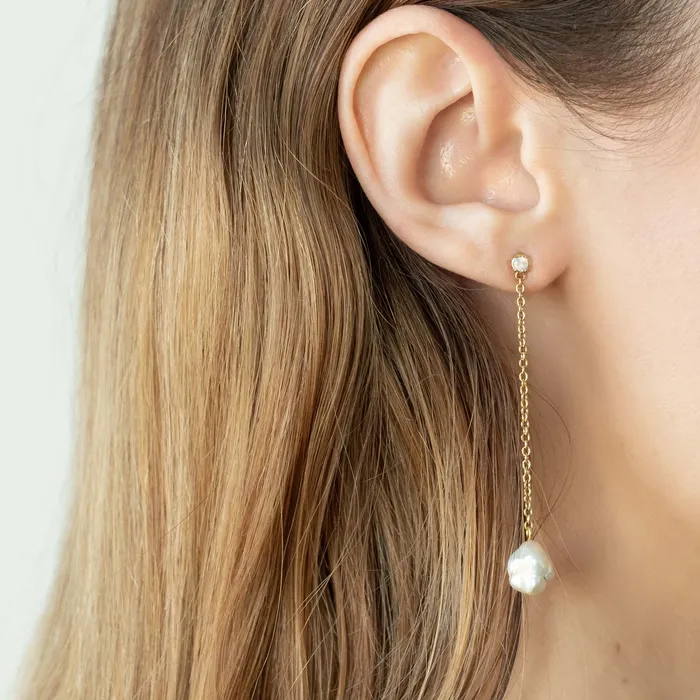 COMMON ERA Earrings Floating Pearl and Opal Drop Earrings
