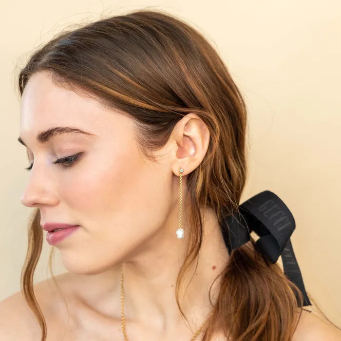 COMMON ERA Earrings Floating Pearl and Opal Drop Earrings