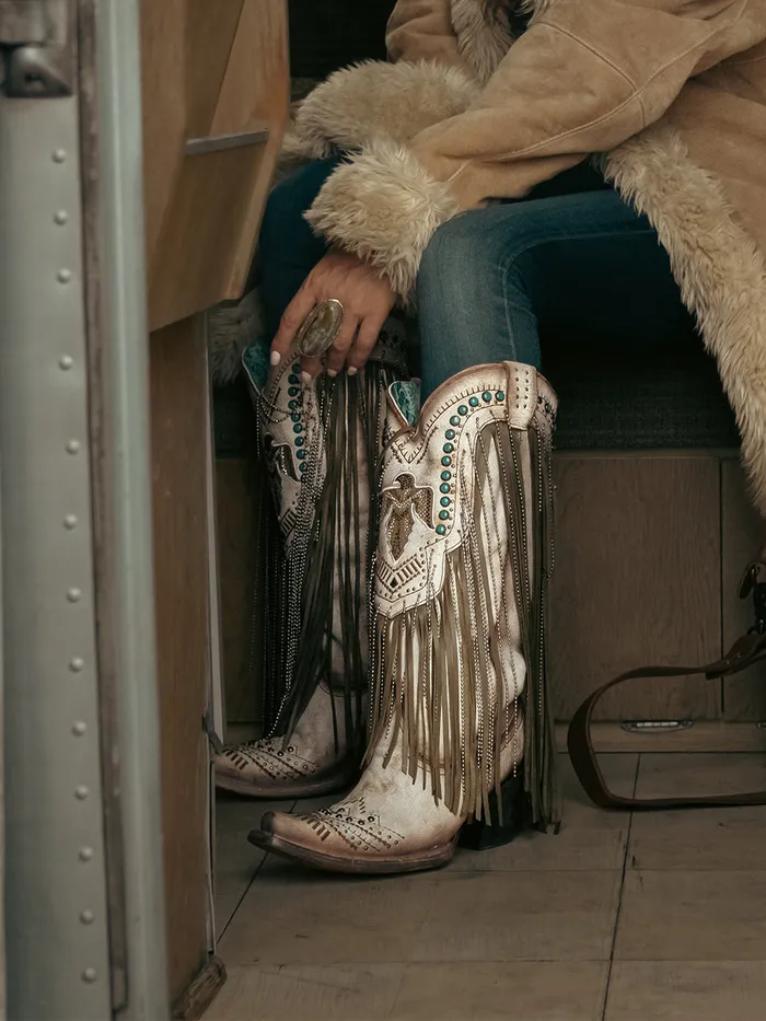 CORRAL WOMENS BEIGE EMBROIDERY AND CRYSTALS EAGLE FRINGE WESTERN BOOTS C4088 CORRAL Necklaces CORRAL WOMENS BEIGE EMBROIDERY AND CRYSTALS EAGLE FRINGE WESTERN BOOTS C4088 CORRAL Necklaces