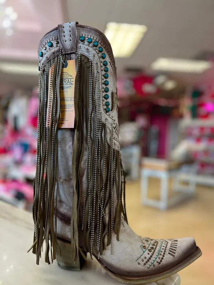 CORRAL WOMENS BEIGE EMBROIDERY AND CRYSTALS EAGLE FRINGE WESTERN BOOTS C4088 CORRAL Necklaces