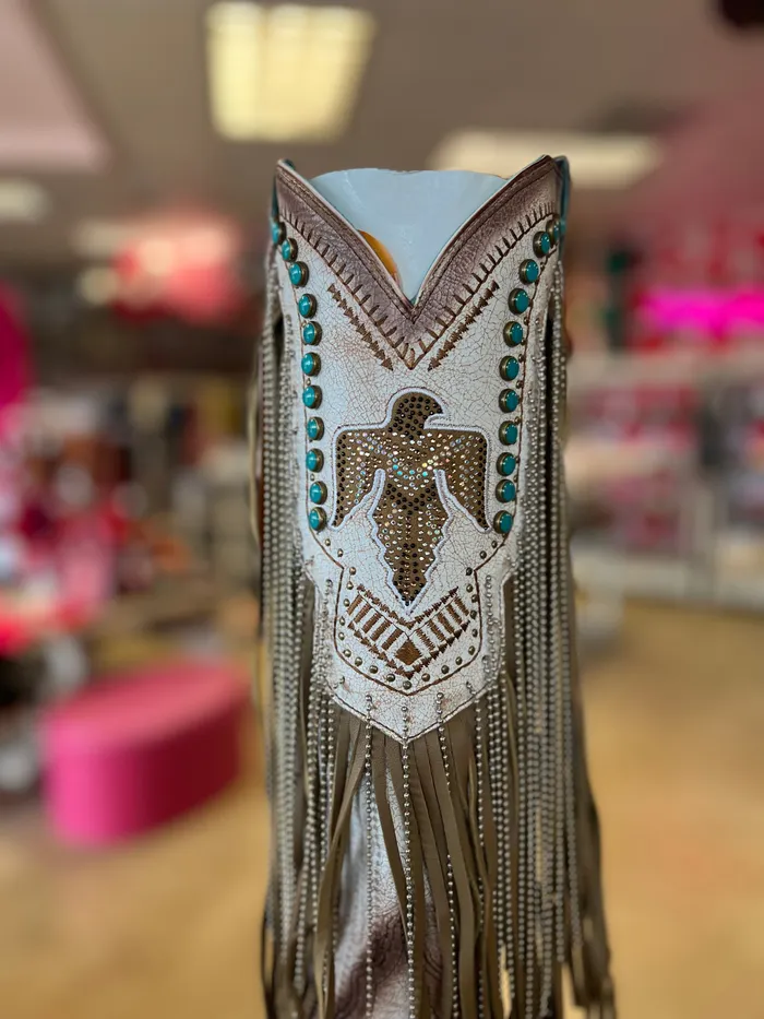 CORRAL WOMENS BEIGE EMBROIDERY AND CRYSTALS EAGLE FRINGE WESTERN BOOTS C4088 CORRAL Necklaces