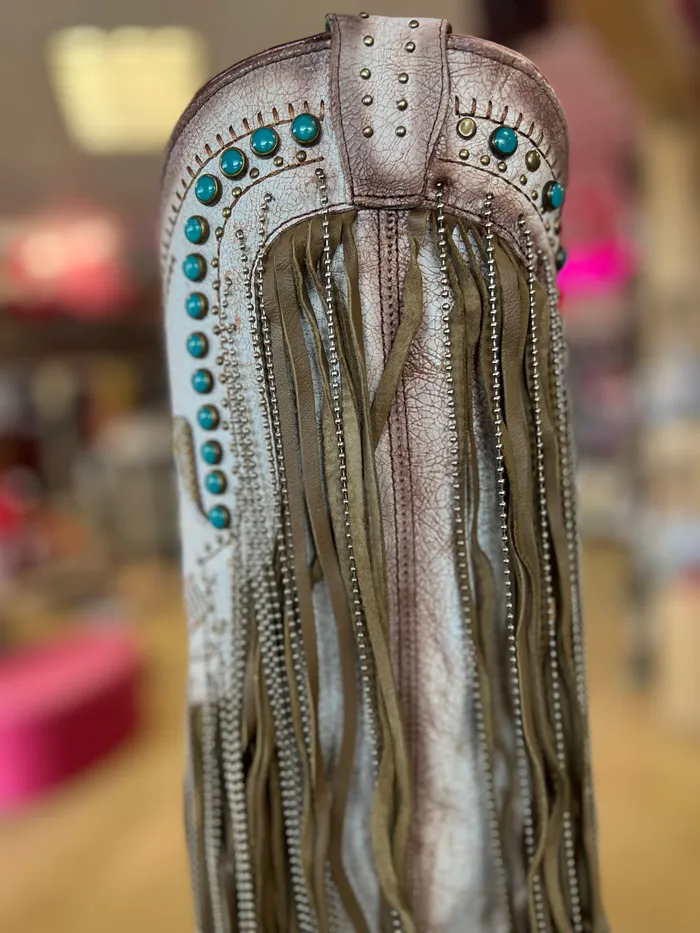 CORRAL WOMENS BEIGE EMBROIDERY AND CRYSTALS EAGLE FRINGE WESTERN BOOTS C4088 CORRAL Necklaces