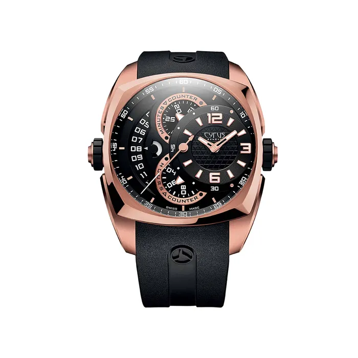 Cyrus Klepcys Chronograph Rose Gold Watch Cyrus Earrings