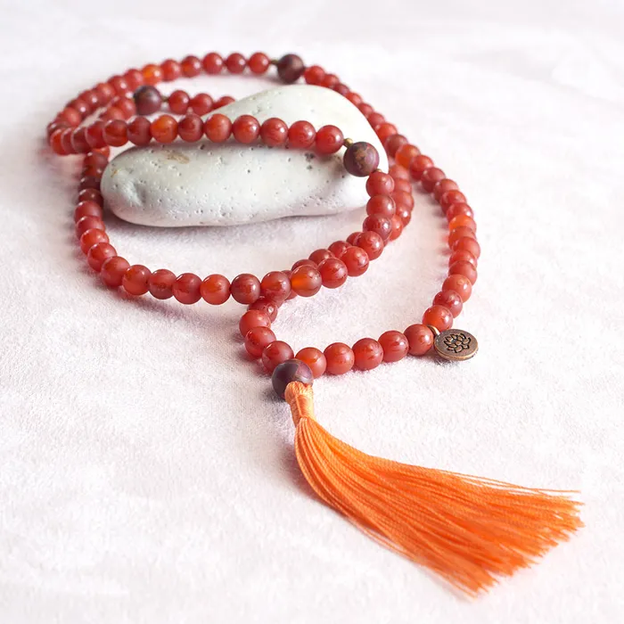 DC Necklaces Om Mani Carnelian and Ruby Quartz Mala 108 bead