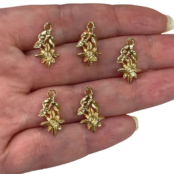 Earrings 24Kt Gold Plated Flower Charms 5 pcs in a pack Peppy Beads