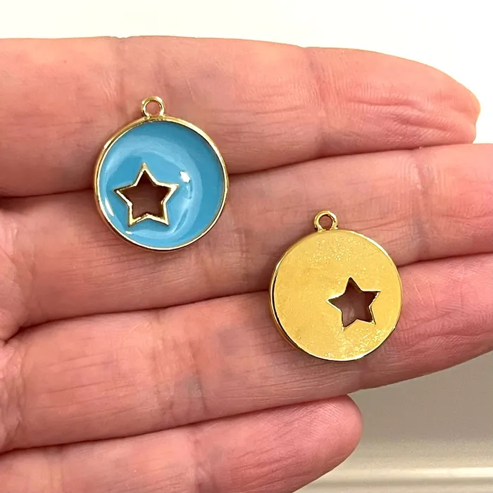Earrings 24Kt Gold Plated Sky Blue Enamelled Star Charms 2 pcs in a pack Peppy Beads Earrings 24Kt Gold Plated Sky Blue Enamelled Star Charms 2 pcs in a pack Peppy Beads