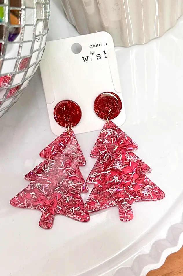 Earrings Acetate Christmas Tree Drop Earrings With Metallic Flakes Judson