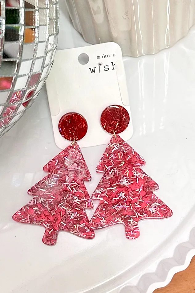 Earrings Acetate Christmas Tree Drop Earrings With Metallic Flakes Judson
