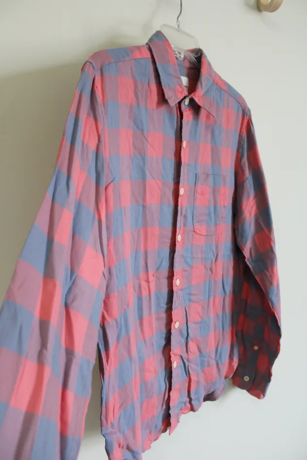 Earrings American Eagle American Eagle Seriously Soft Pink Gray Plaid Shirt S