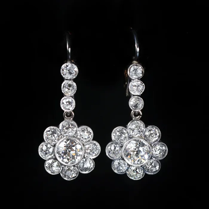 Earrings Antique Parlour Edwardian Platinum 300 CTW Old European Cut Diamond Dangle Earrings Earrings Antique Parlour Edwardian Platinum 300 CTW Old European Cut Diamond Dangle Earrings