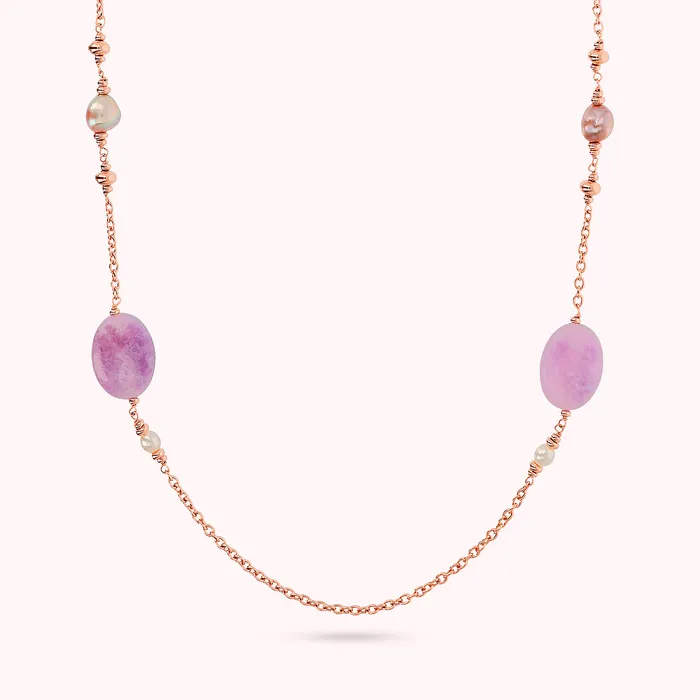 Earrings Bronzallure Collana Catena Rolo con Quarzite Viola e Perle dAcqua Dolce Multicolore 69 mm