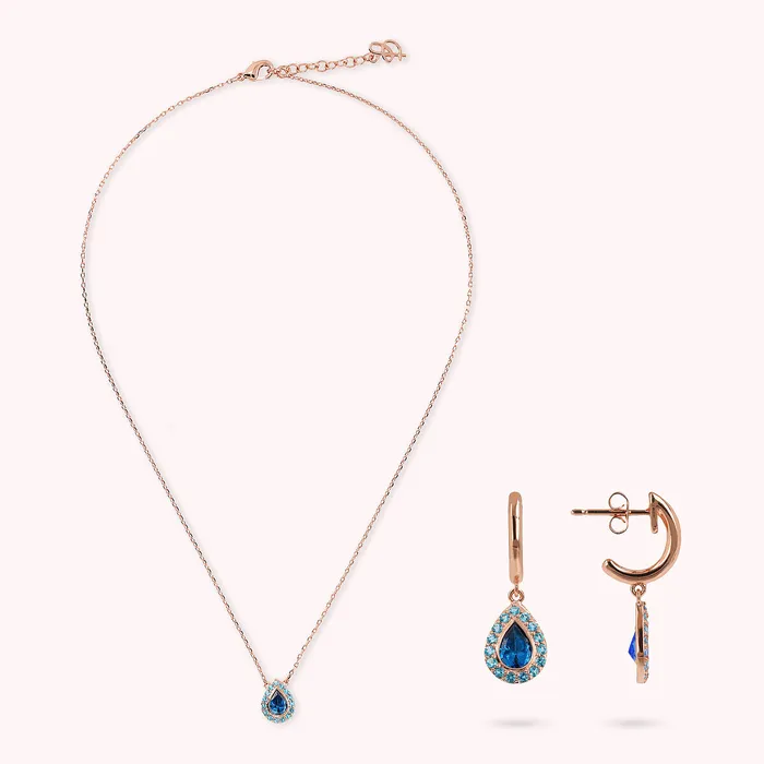 Earrings Bronzallure Set Collana e Orecchini Pendenti con Goccia in Cubic Zirconia Blu