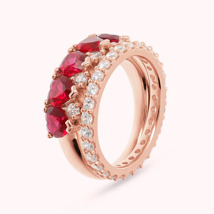 Earrings Bronzallure Set di Anelli Bicolore con Cuori in Cubic Zirconia