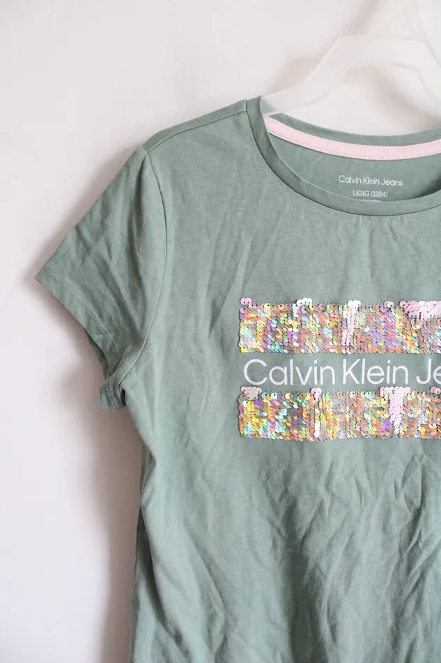 Earrings Calvin Klein NEW Calvin Klein Jeans Sage Green Sequined Shirt Youth L 1214
