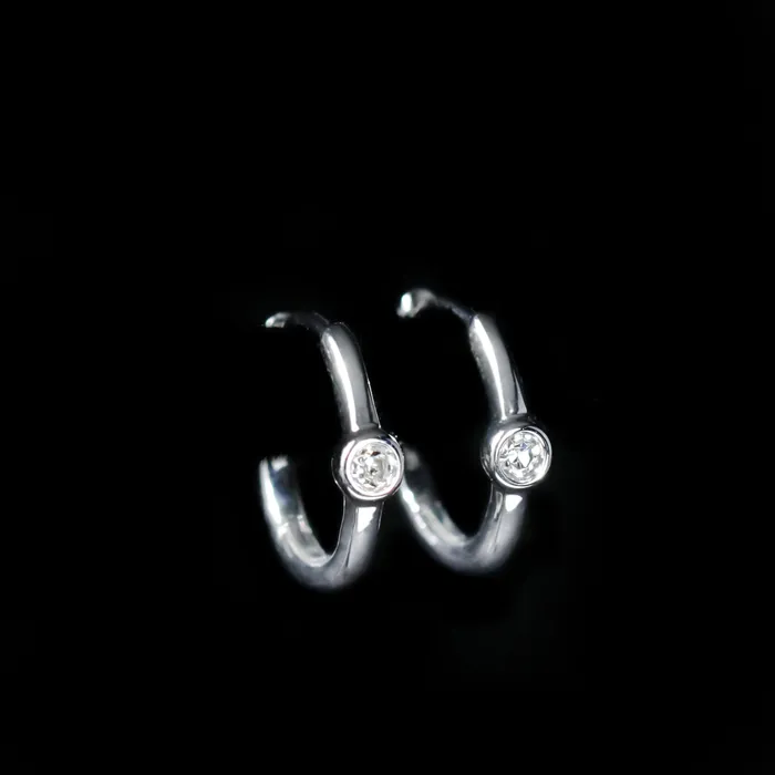 Earrings Diamond South 14K White Gold Diamond Huggie Hoop Earrings