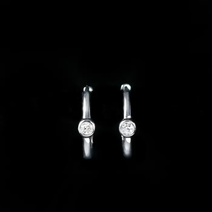 Earrings Diamond South 14K White Gold Diamond Huggie Hoop Earrings