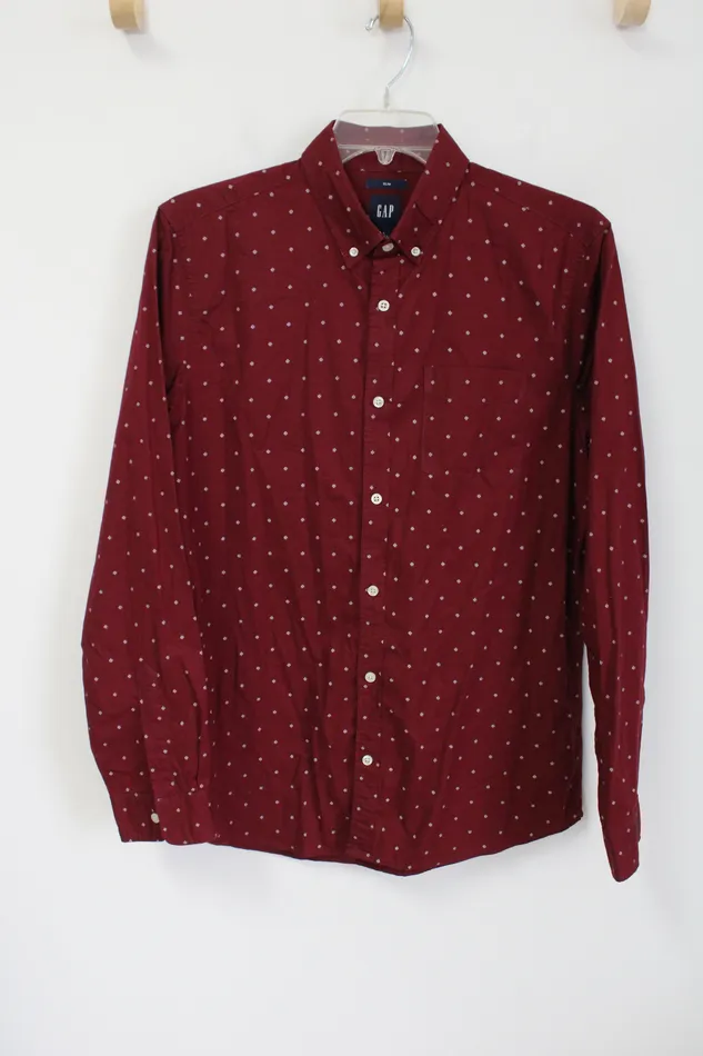 Earrings Gap Gap Slim Fit Maroon Patterned Button Down Shirt L