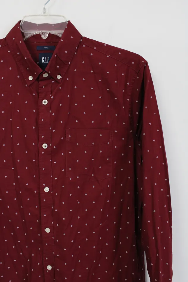 Earrings Gap Gap Slim Fit Maroon Patterned Button Down Shirt L
