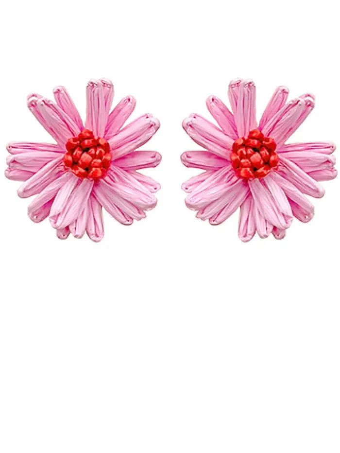 Earrings Golden Stella Spring Raffia Flower Studs
