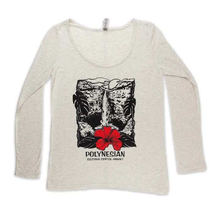 Earrings GREATMOUNTAINWE Polynesian Cultural Center Hibiscus Falls Long Sleeve Tee Shirt Oatmeal Heather