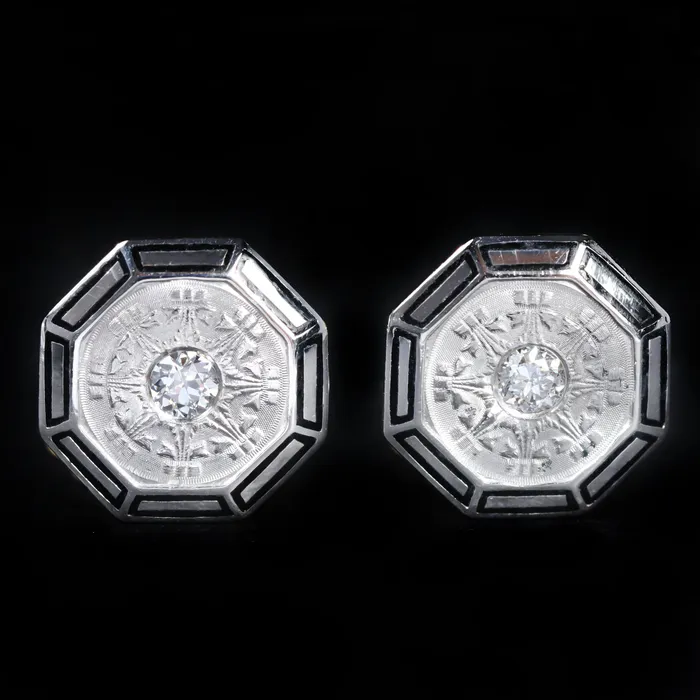 Earrings Heirloom Jewelers Art Deco 020 CTW Diamond and Black Enamel Stud Earrings Earrings Heirloom Jewelers Art Deco 020 CTW Diamond and Black Enamel Stud Earrings