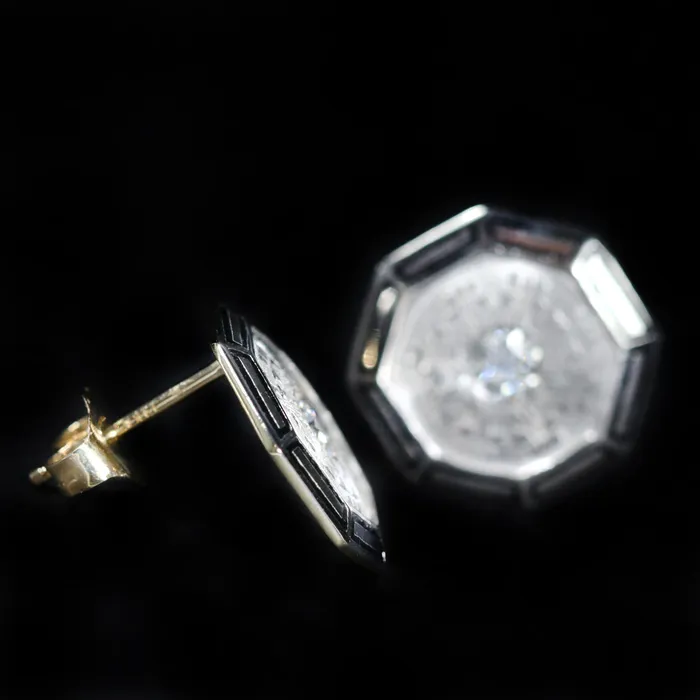 Earrings Heirloom Jewelers Art Deco 020 CTW Diamond and Black Enamel Stud Earrings