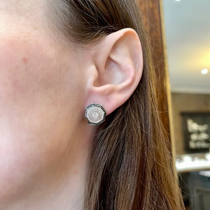 Earrings Heirloom Jewelers Art Deco 020 CTW Diamond and Black Enamel Stud Earrings