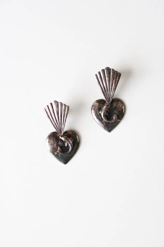 Earrings Jubilee Thrift Vintage Dolphin Heart Sterling Silver Stud Dangle Earrings Earrings Jubilee Thrift Vintage Dolphin Heart Sterling Silver Stud Dangle Earrings