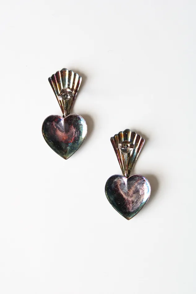 Earrings Jubilee Thrift Vintage Dolphin Heart Sterling Silver Stud Dangle Earrings