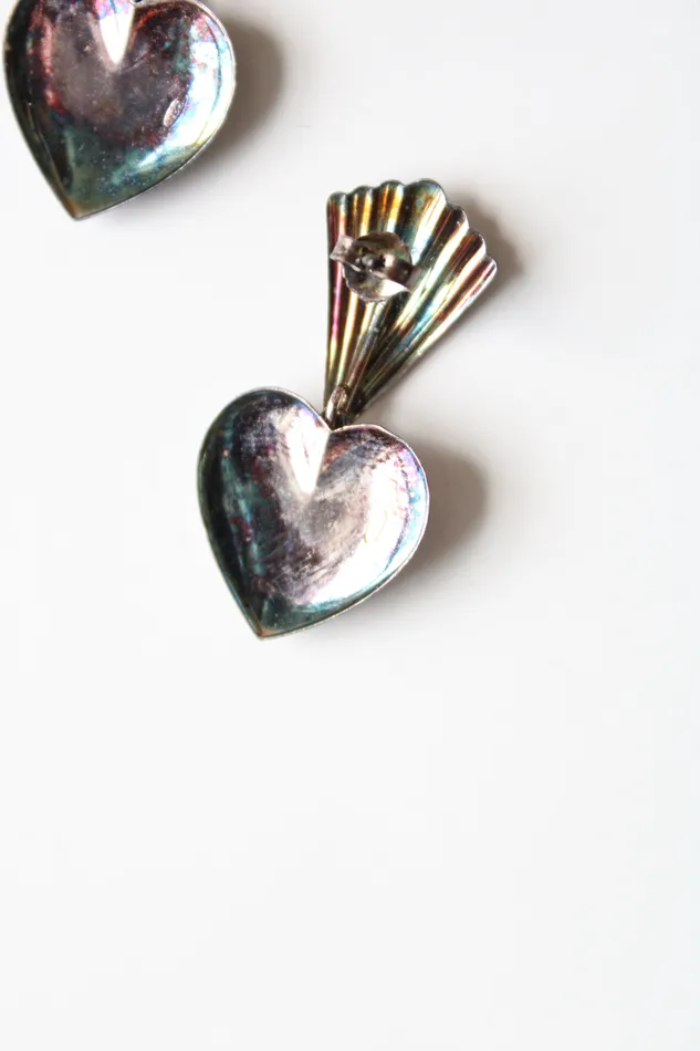 Earrings Jubilee Thrift Vintage Dolphin Heart Sterling Silver Stud Dangle Earrings