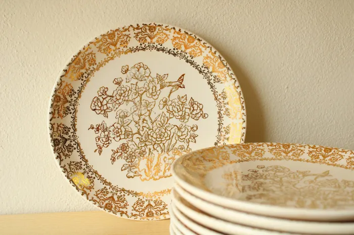 Earrings Jubilee Thrift Vintage Ornate Gold Dessert Plates Set Of 8