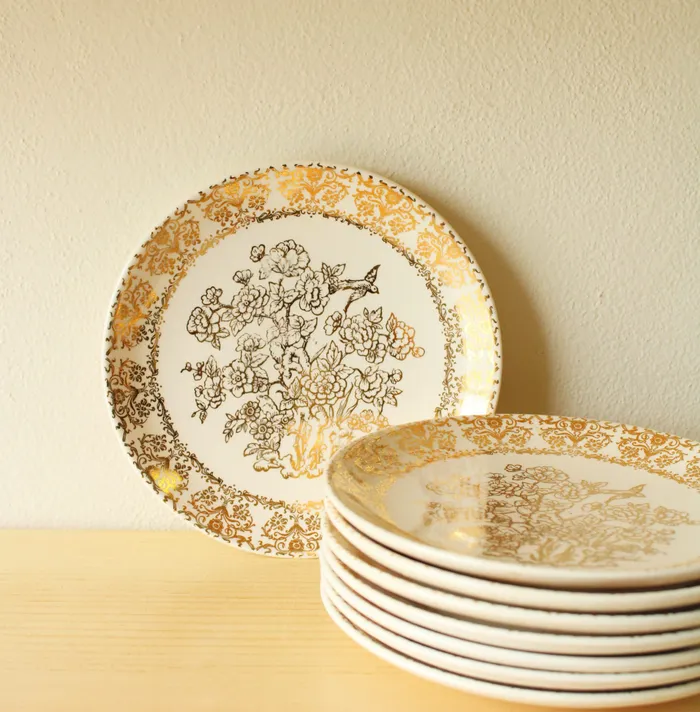 Earrings Jubilee Thrift Vintage Ornate Gold Dessert Plates Set Of 8