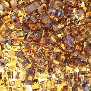 Earrings Miyuki Half Tila Beads HTL4502 Picasso Transparent Dark Amber Peppy Beads